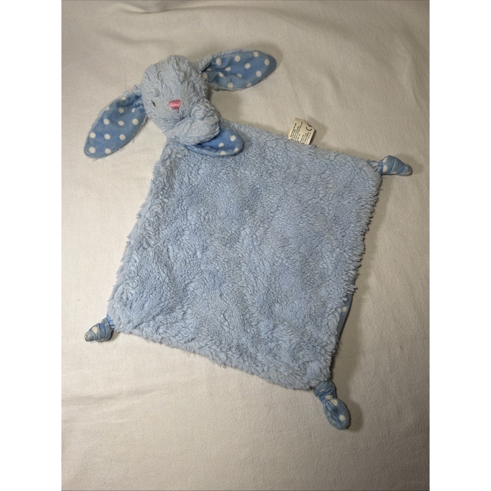 KellyToy Baby Blue Bunny Rabbit Security Blanket Lovey Polka Dots Kelly Toy EUC